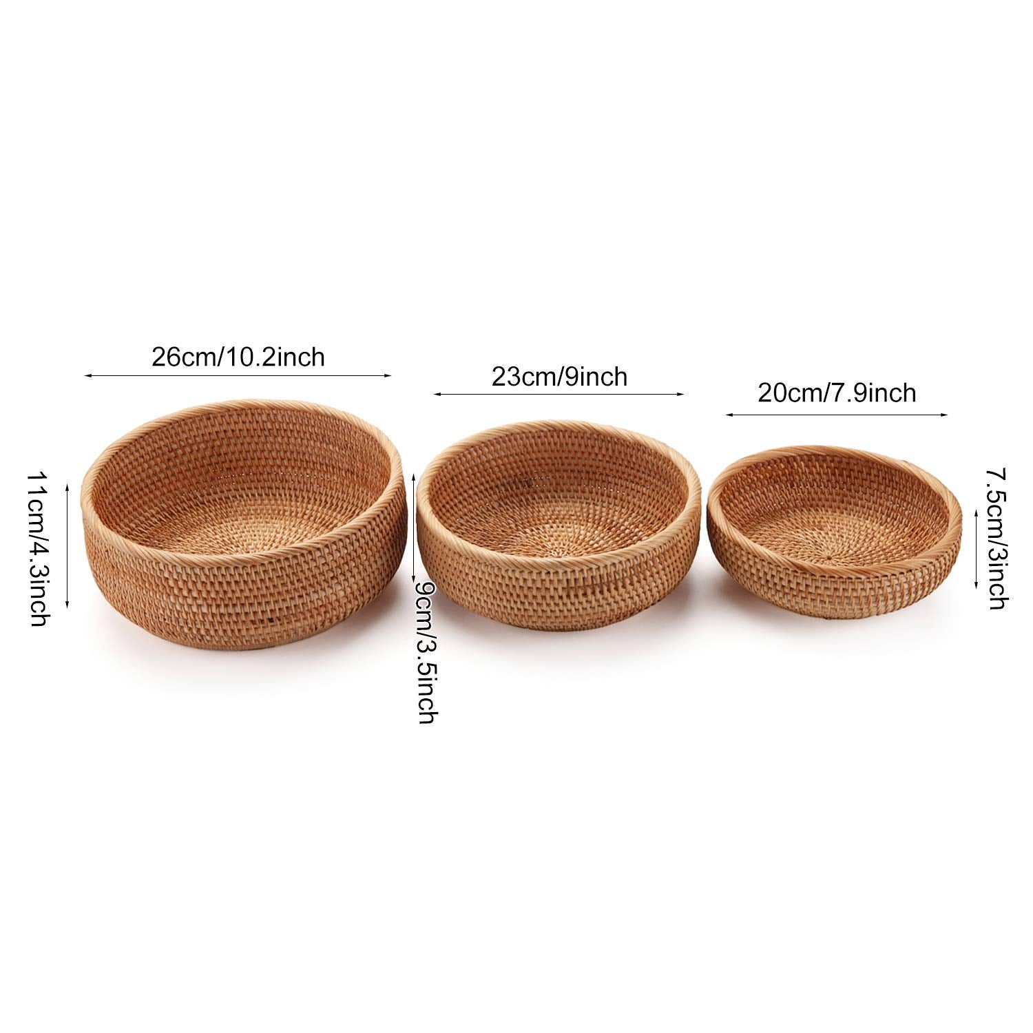 DECRAFTS round rattan basket kitchen display for crackers or fruits.