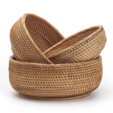 DECRAFTS round rattan basket large size for fruit display and easy access.