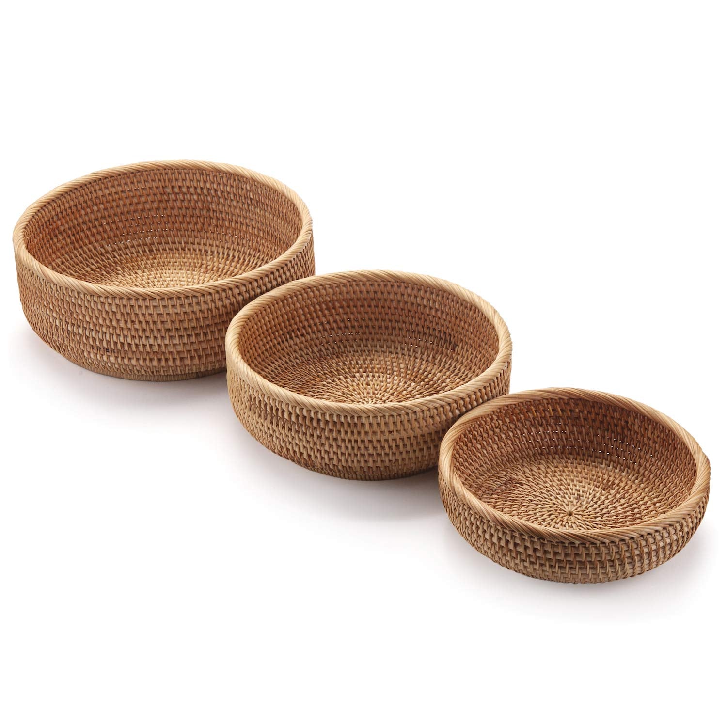 DECRAFTS round rattan basket natural color for rustic decor.