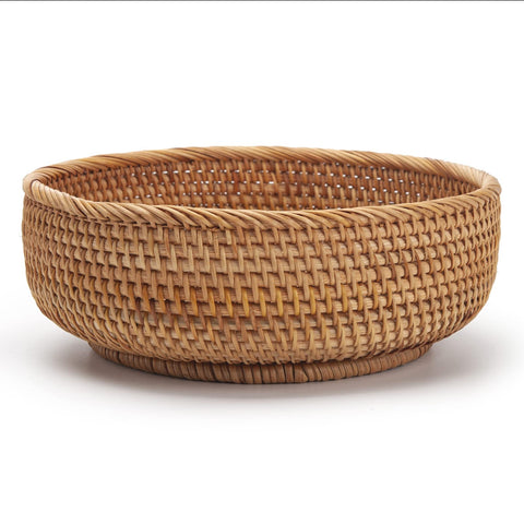 DECRAFTS round rattan basket stackable design saves space and stores extras.