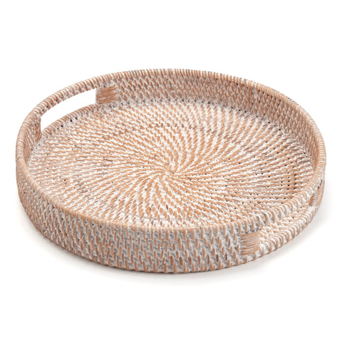 DECRAFTS circular rattan tray adds rustic charm to living room decor