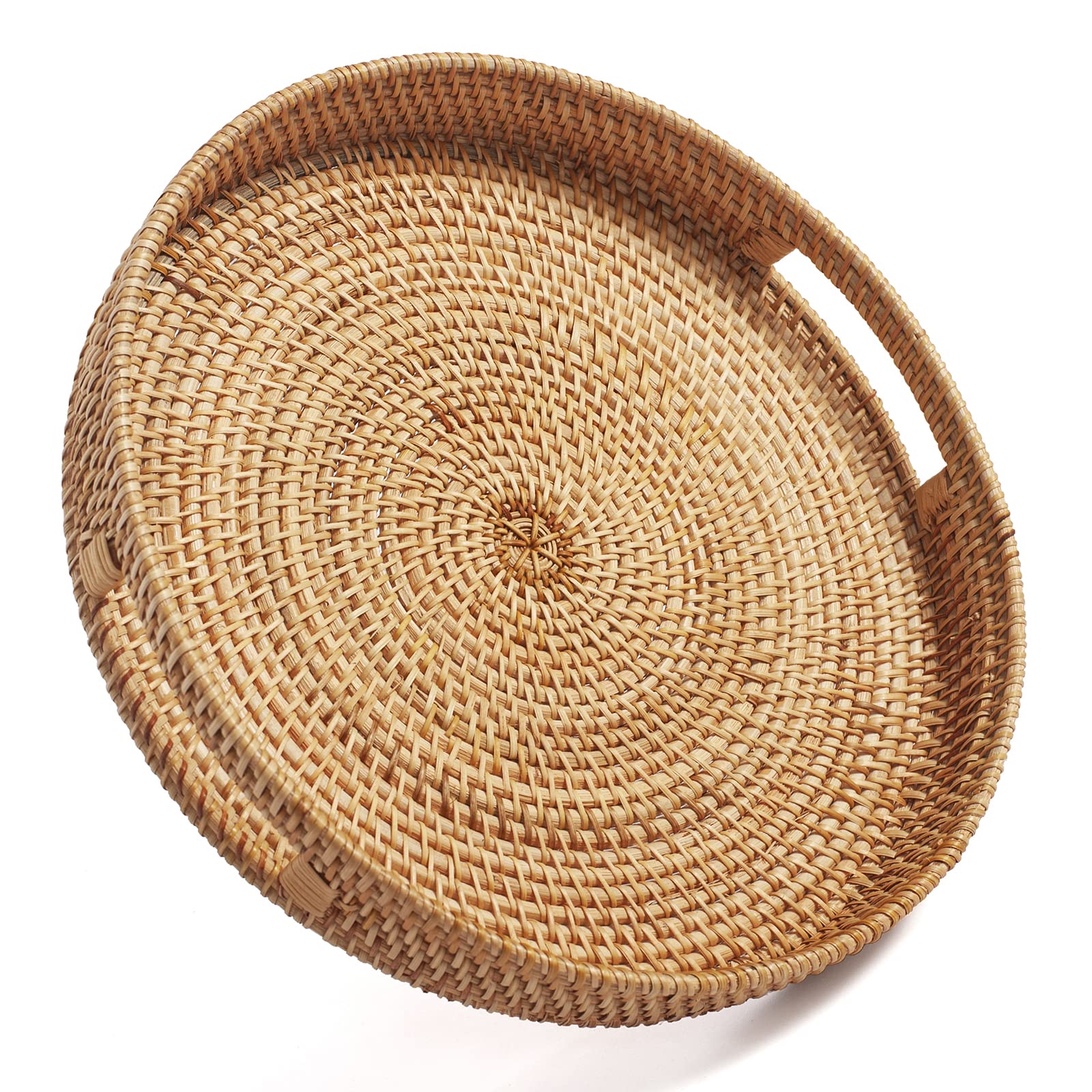 DECRAFTS round rattan tray with handles for easy serving