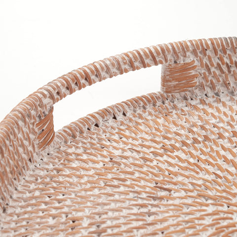 DECRAFTS small round rattan tray organizes keys and mail