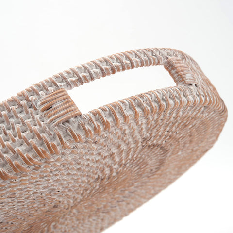DECRAFTS white round rattan tray ideal for ottoman top or side table