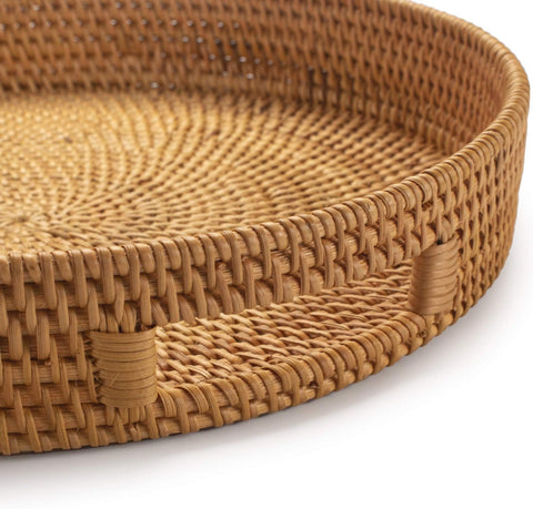 DECRAFTS woven rattan tray close-up showing natural craftsmanship