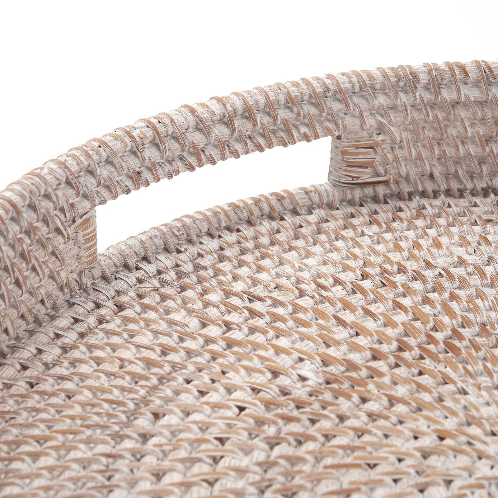 DECRAFTS woven serving tray in white decorates kitchen and living room.