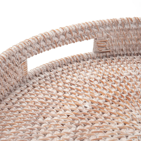 DECRAFTS woven serving tray in white decorates kitchen and living room.