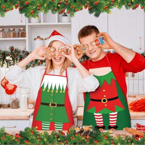 DECYOOL bright red and green kitchen decor apron enhances holiday cheer