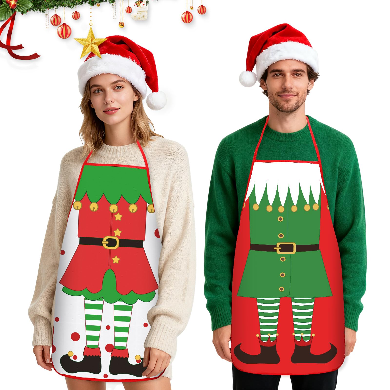 DECYOOL elf pattern apron highlights green trim for joyful holiday baking
