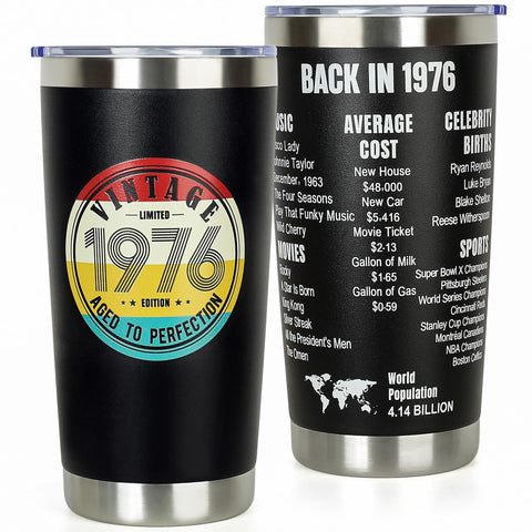 DECZHIYU 50th tumbler with 1976 design for stylish memory-keeping.