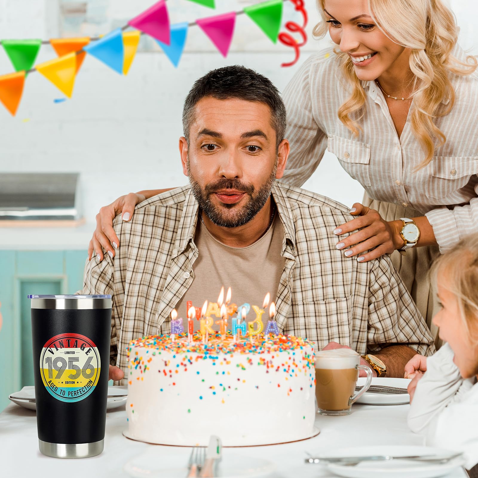DECZHIYU 70th birthday tumbler shows leak-proof lid for daily reliability.