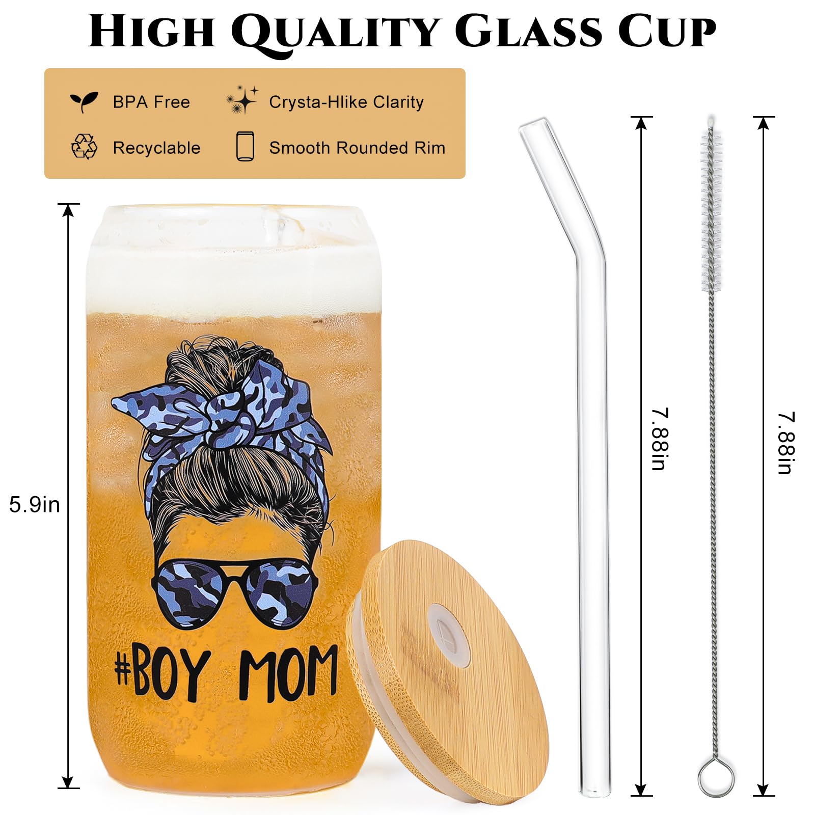 DECZHIYU Boy Mom 16oz glass cup back engraving adds charm and personalization