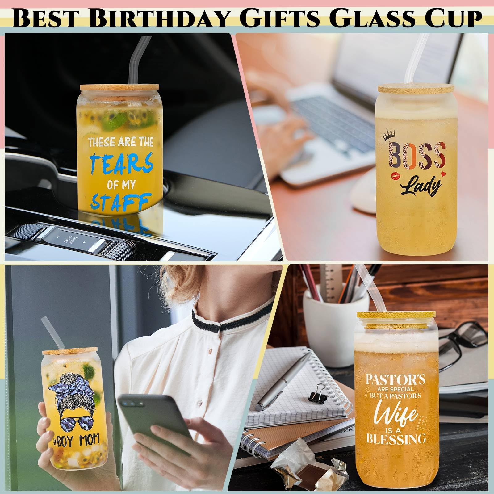 DECZHIYU Boy Mom 16oz glass cup great for on-the-go hydration