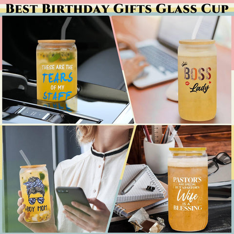 DECZHIYU Boy Mom 16oz glass cup great for on-the-go hydration