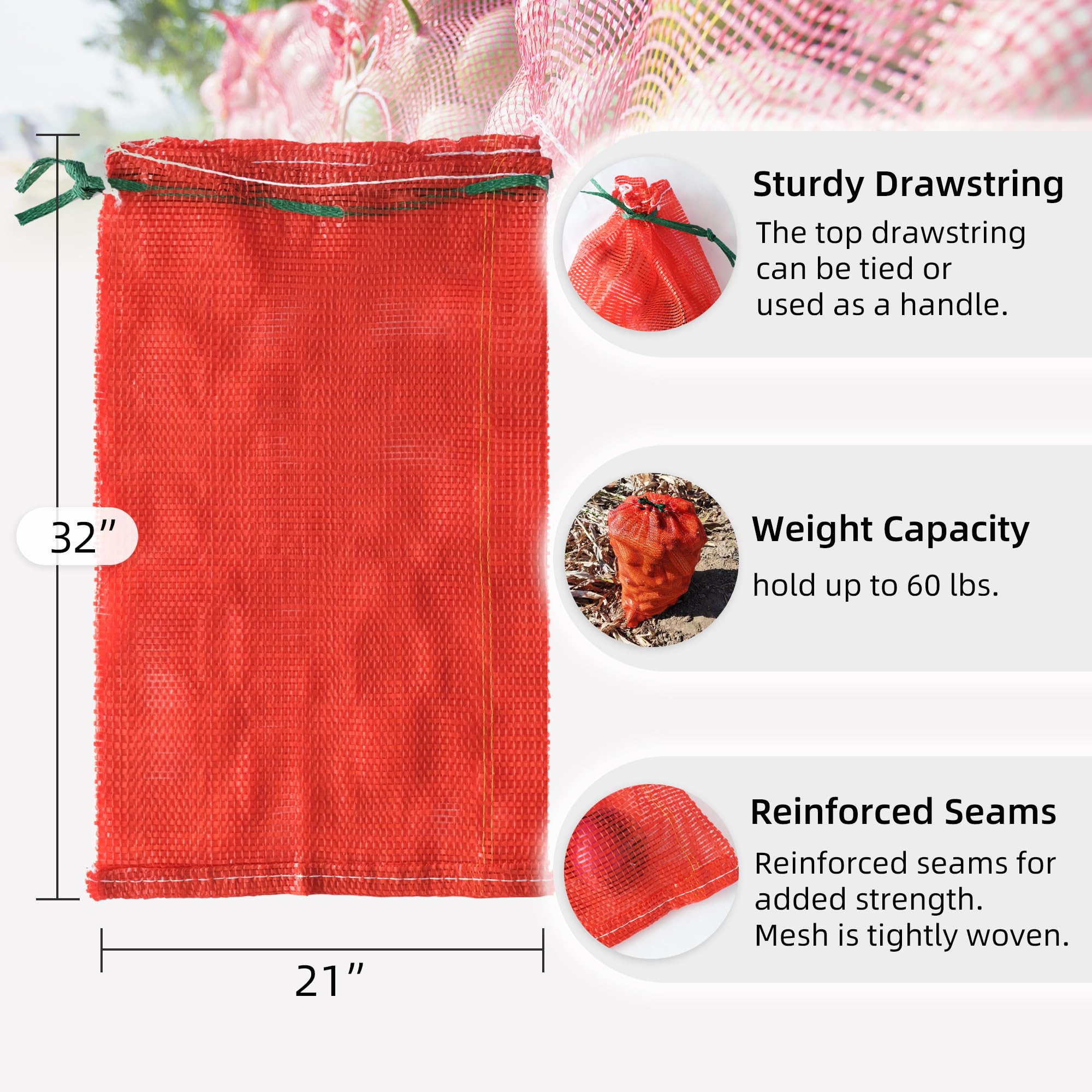Deebree 21x32-inch mesh bag ideal for storing large quantities of produce.