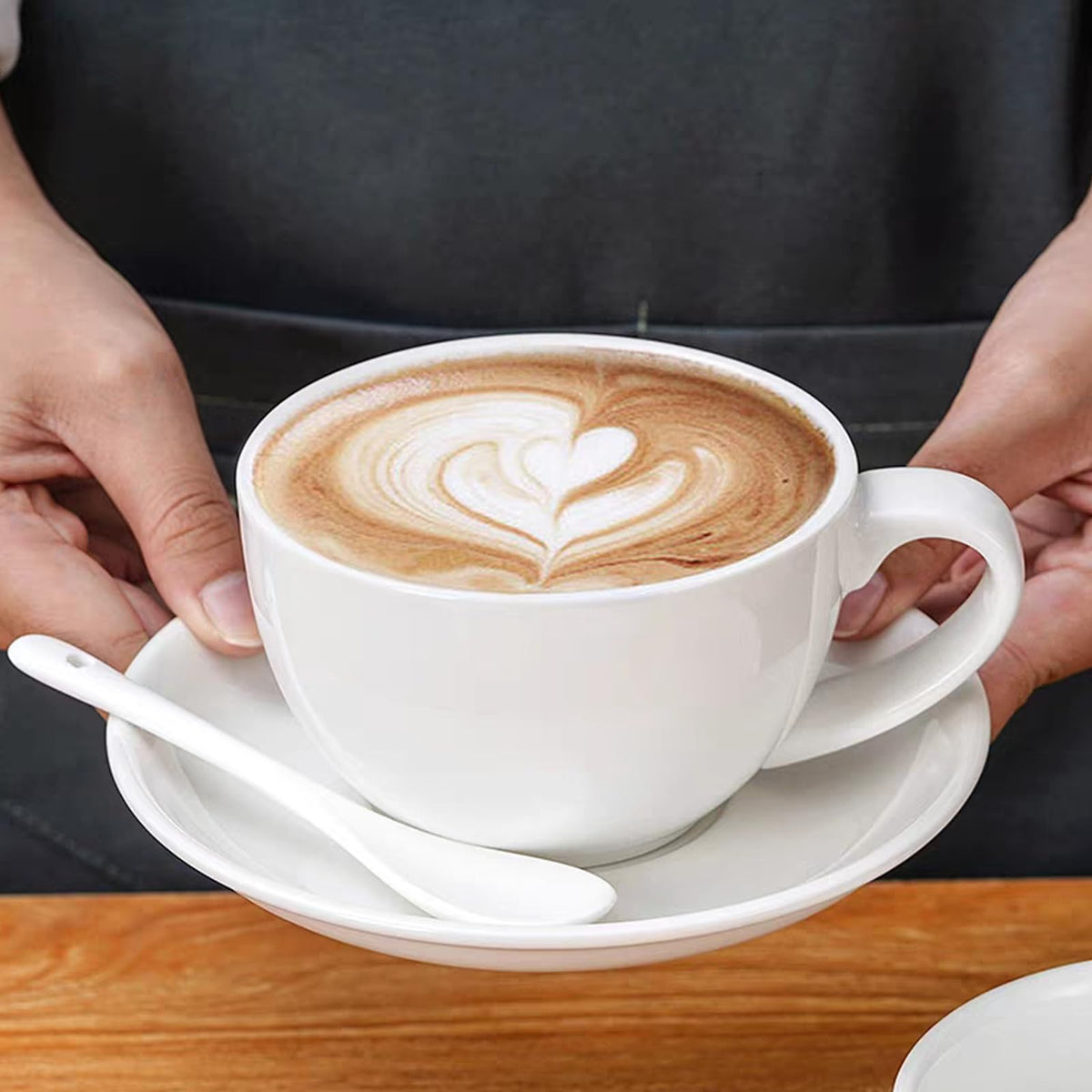 DeeCoo 11oz white cappuccino mug, perfect for rich lattes at home.