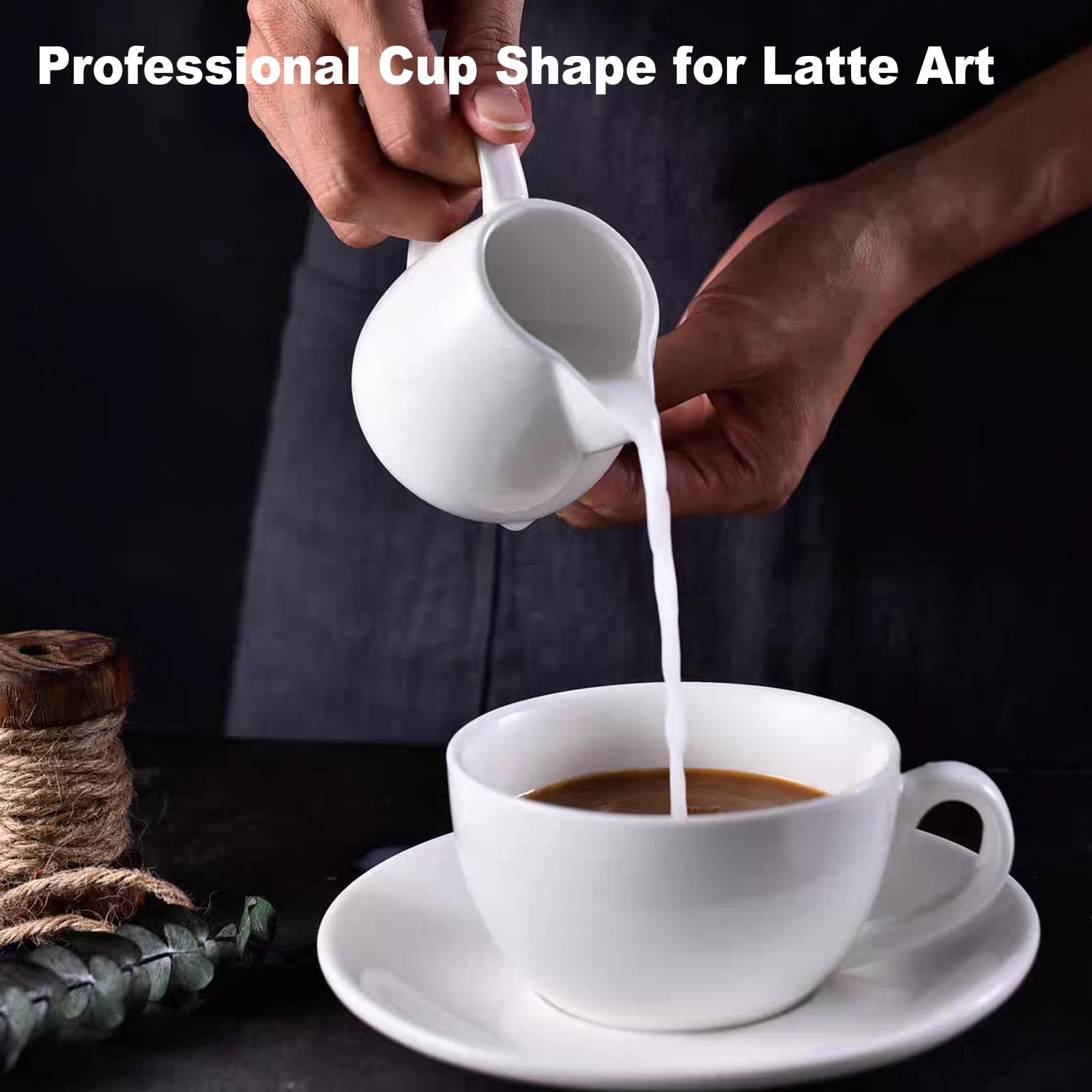 DeeCoo white mug with saucer, elegant table setting for coffee.