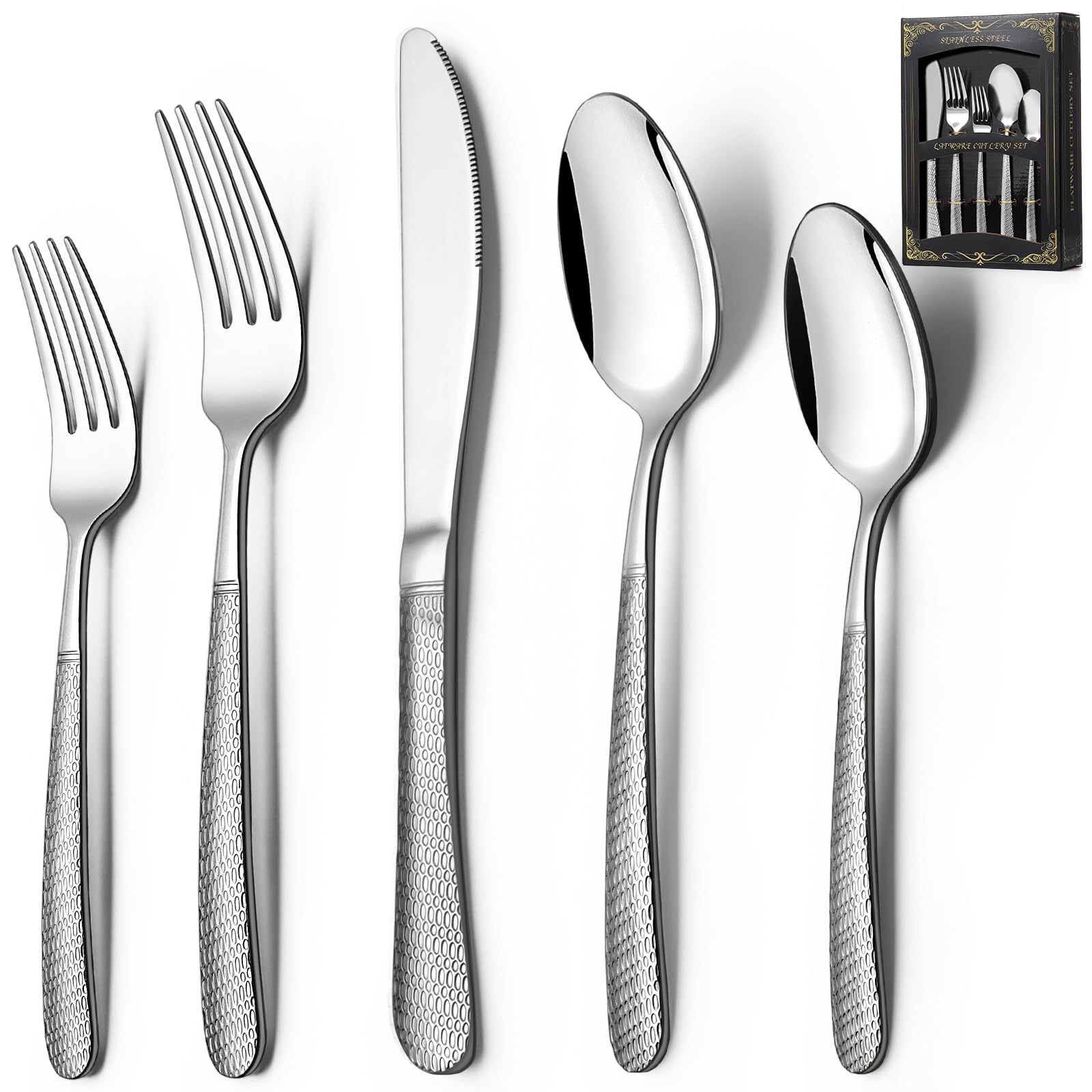 Deedro 40-piece silverware set for eight with mirror finish for everyday dining