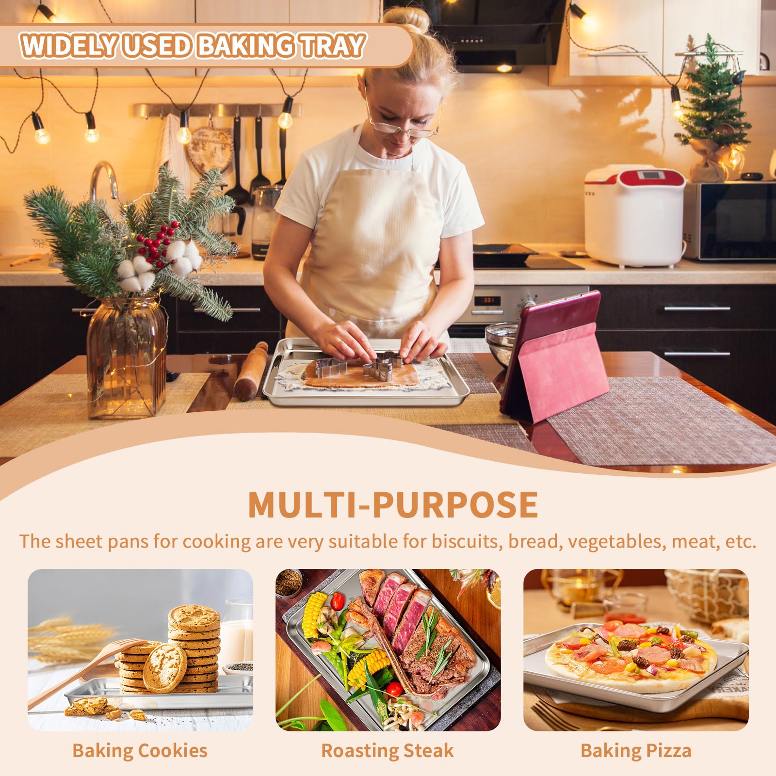 Deedro baking sheets with rolled rim for safe handling and edges