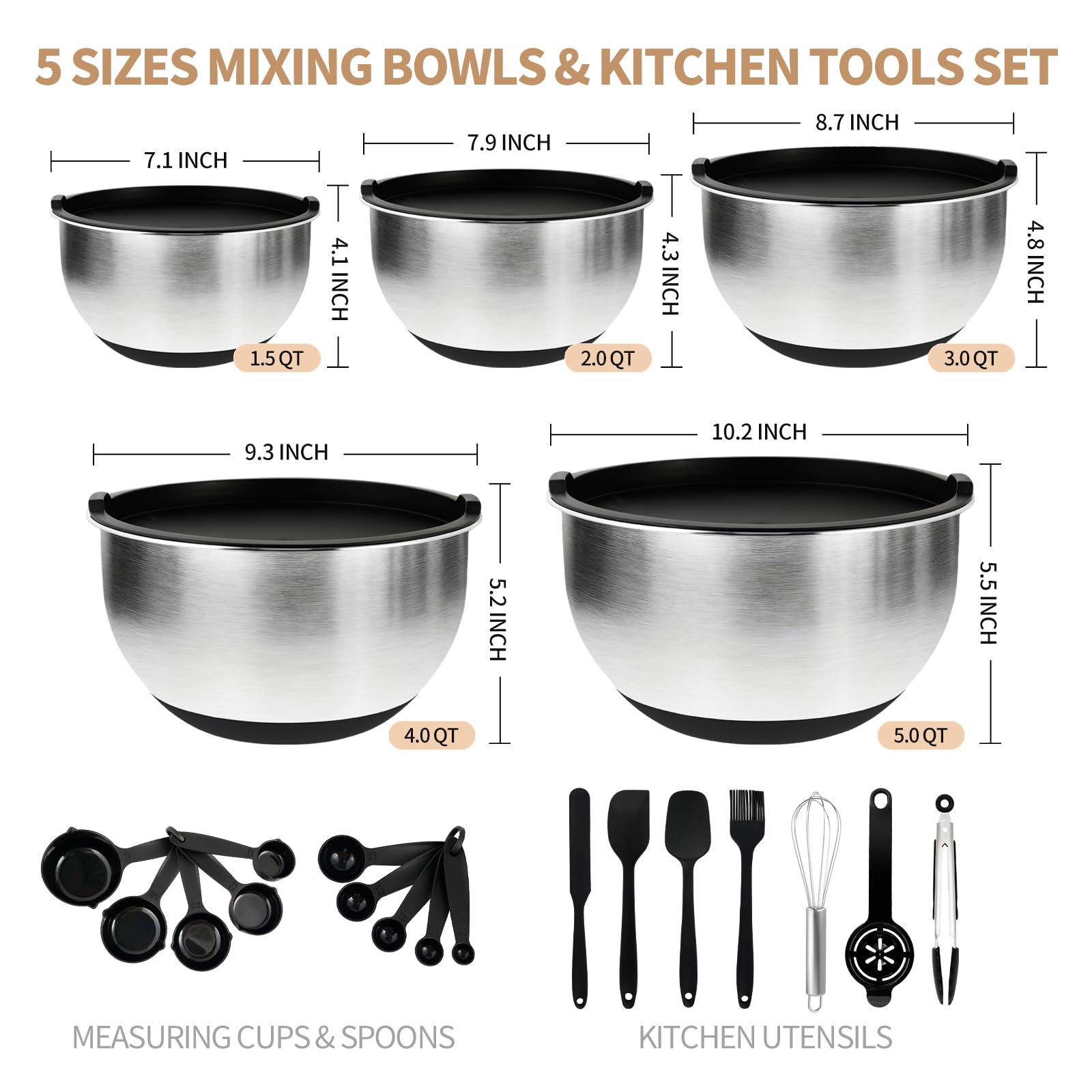 Deedro bowls with non-slip silicone bases keep ingredients steady during prep.