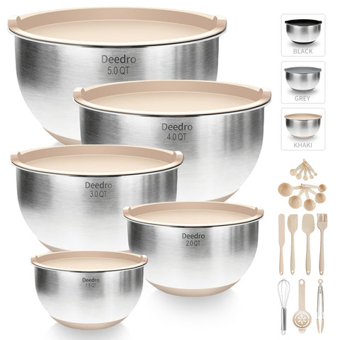 Deedro premium mixing bowls with airtight lids in action during prep