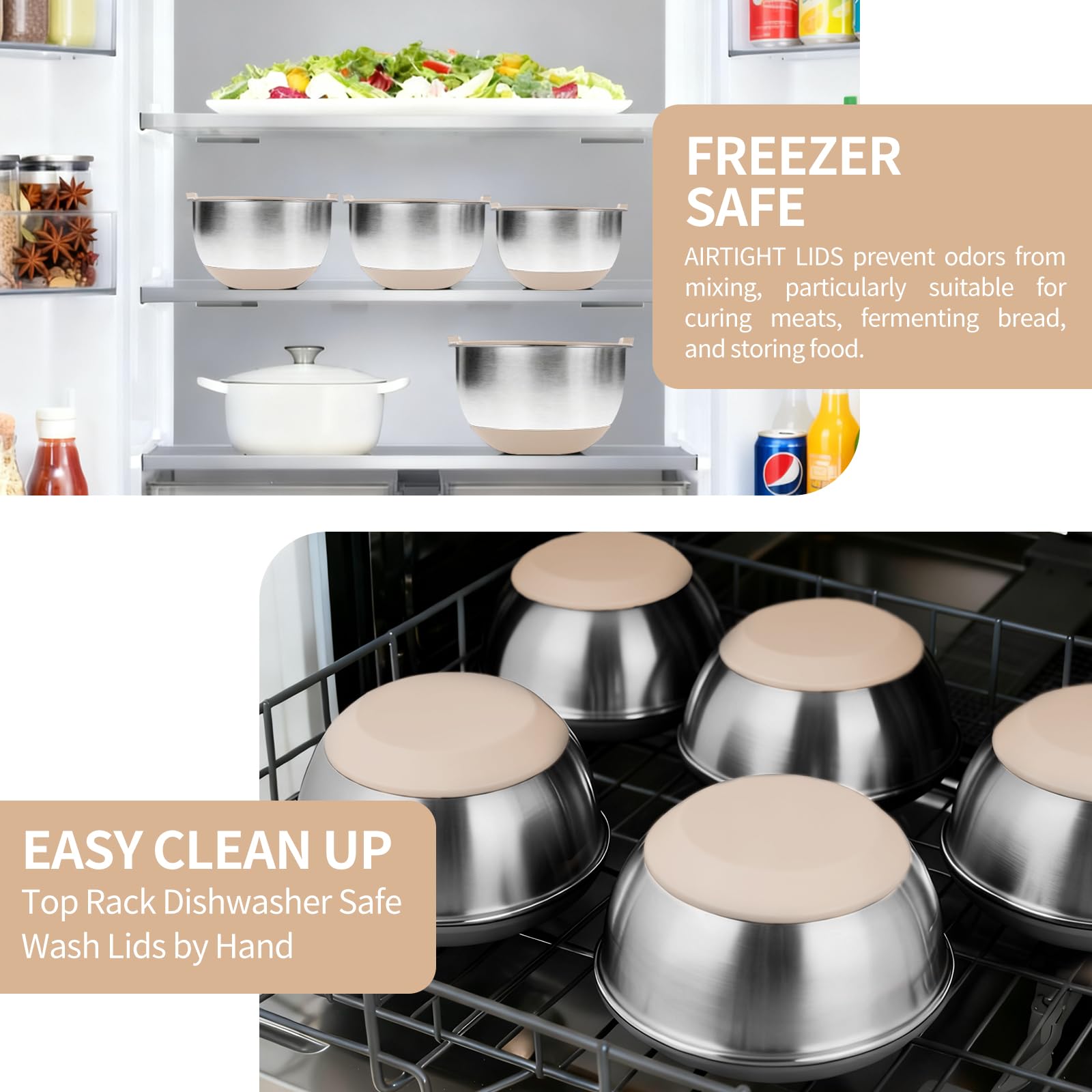 Khaki finish Deedro bowls fit modern kitchens and storage