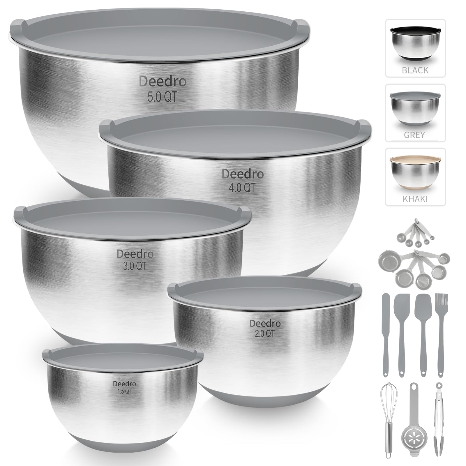 Deedro premium mixing bowls with lids, 5qt, airtight seal for prep and storage