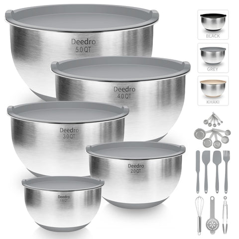 Deedro premium mixing bowls with lids, 5qt, airtight seal for prep and storage
