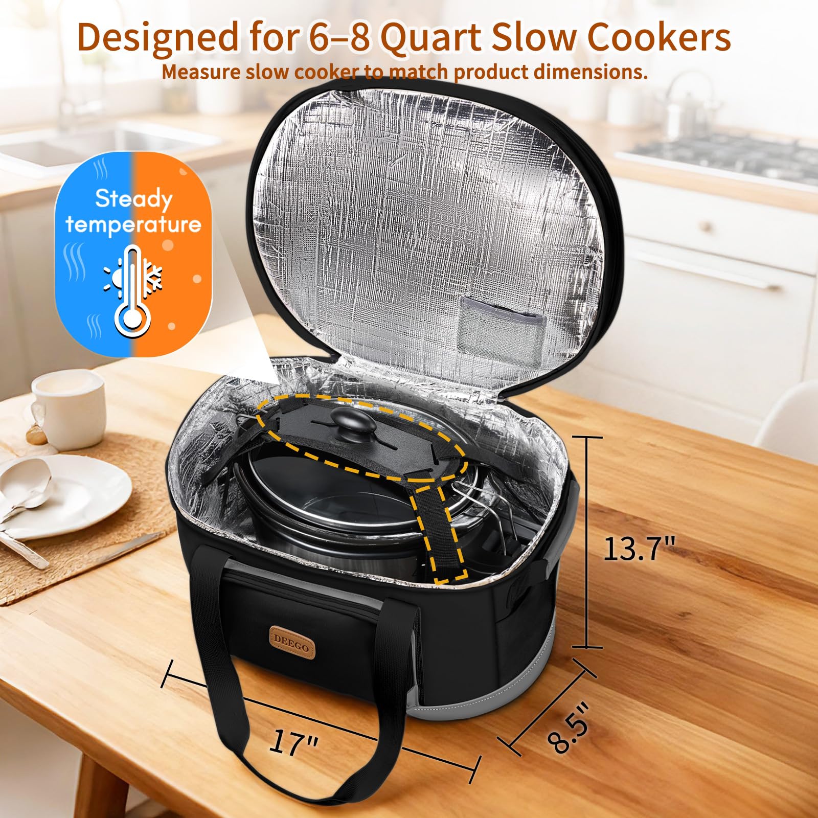 DEEGO adjustable lid straps secure the lid for spill free travel