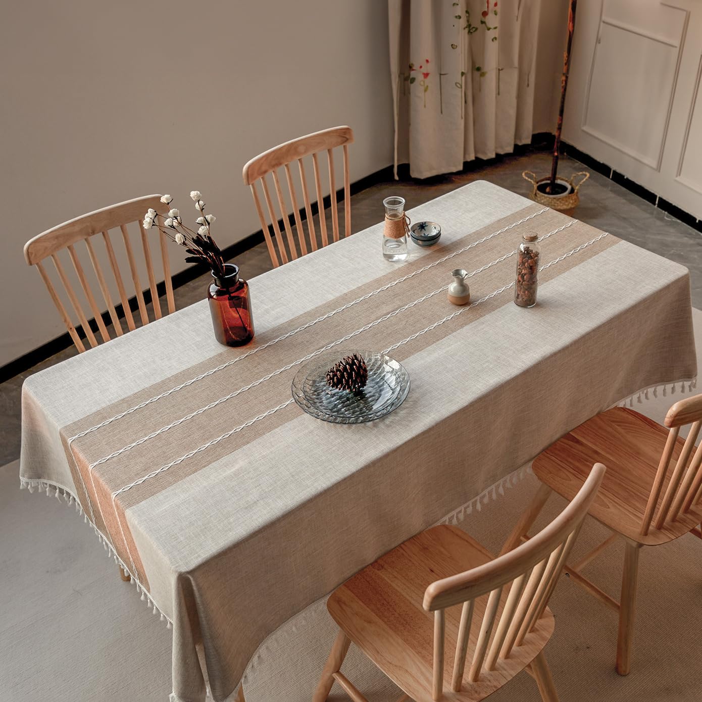 Deep Dream cotton linen fabric provides durable, reusable cover for everyday dining.