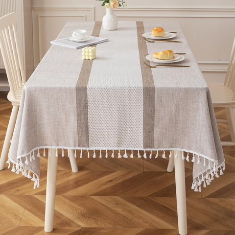 Deep Dream tablecloth with embroidery tassels enhances rustic table settings.