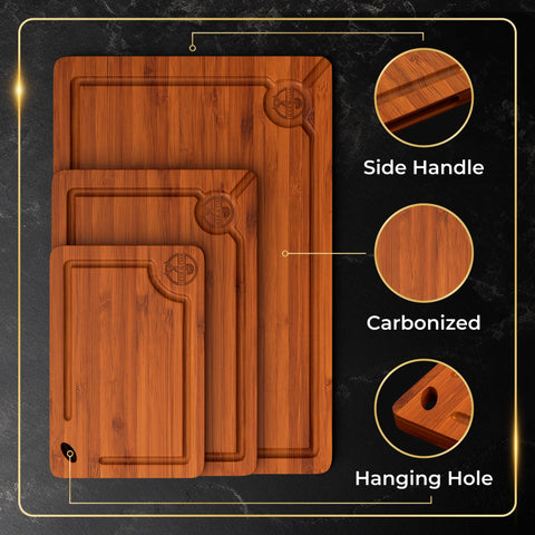 Deer and Oak cutting board with hanging hole for easy dry storage.