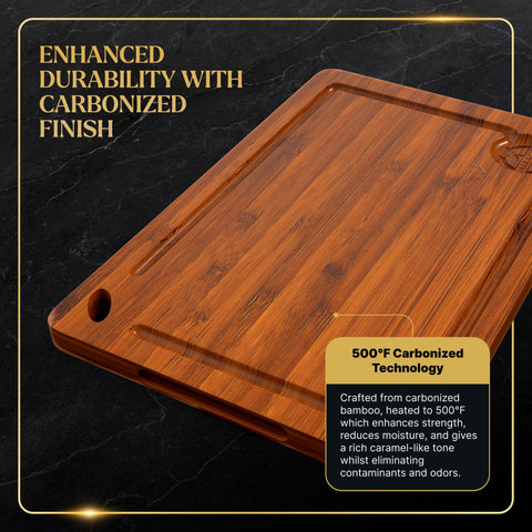 Deer and Oak pre-oiled bamboo cutting board set, medium size ideal for mid-size prep tasks.