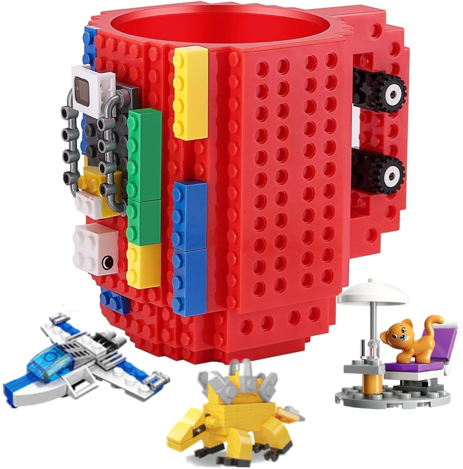 DEEXITO Build-on Brick Mug with blocks sparks imaginative play during drinks.