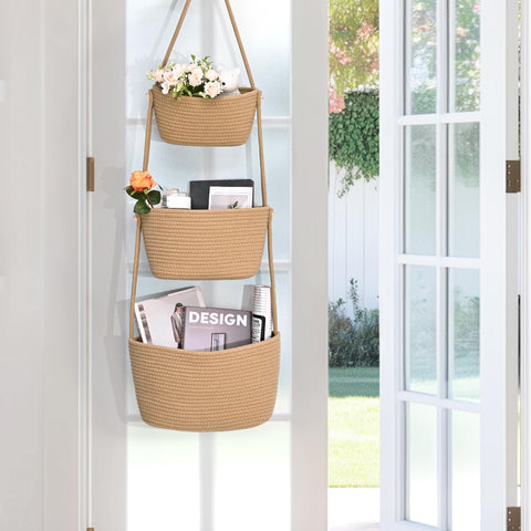 Degeyoyo cotton hanging basket mounted on the wall for organized shelves
