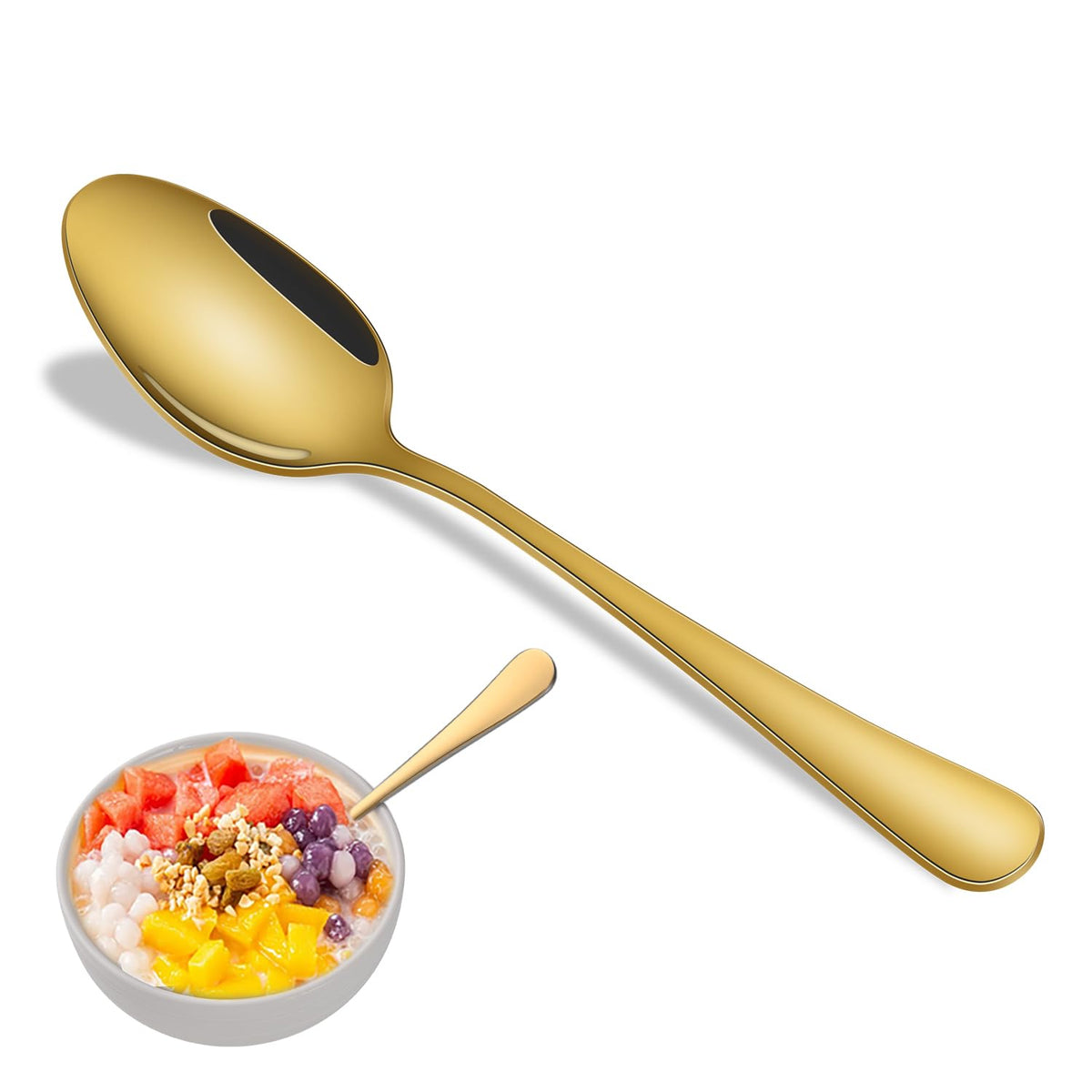 Dehov 16-piece gold soup spoon set with a gleaming finish for everyday dining