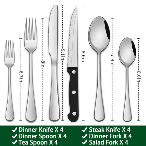 Dehov stainless steel flatware with dining knives, spoons, and forks.