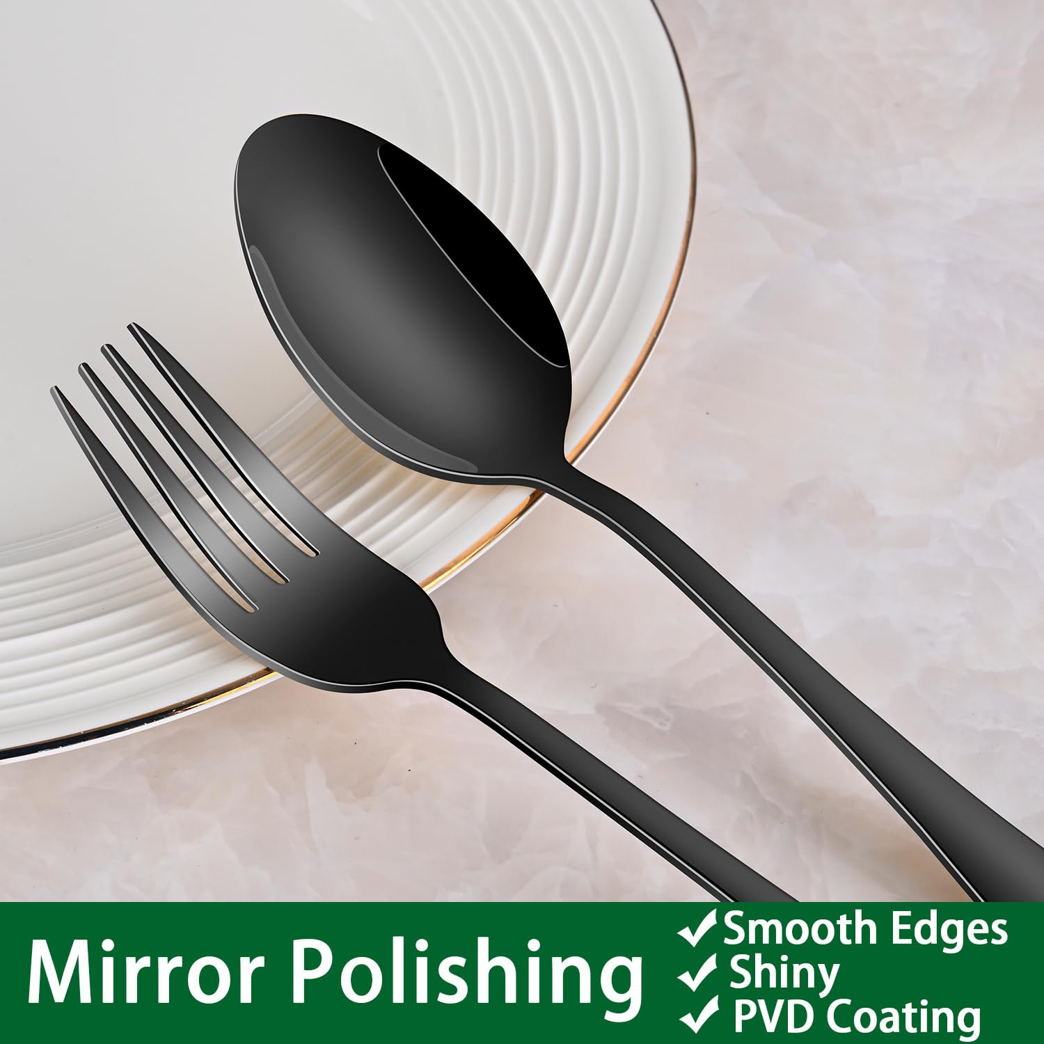 Dehov stainless steel cutlery with black PVD coating for long-lasting corrosion resistance.