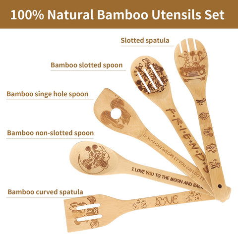 Deikoliuna bamboo utensils with slotted spatula for easy flipping