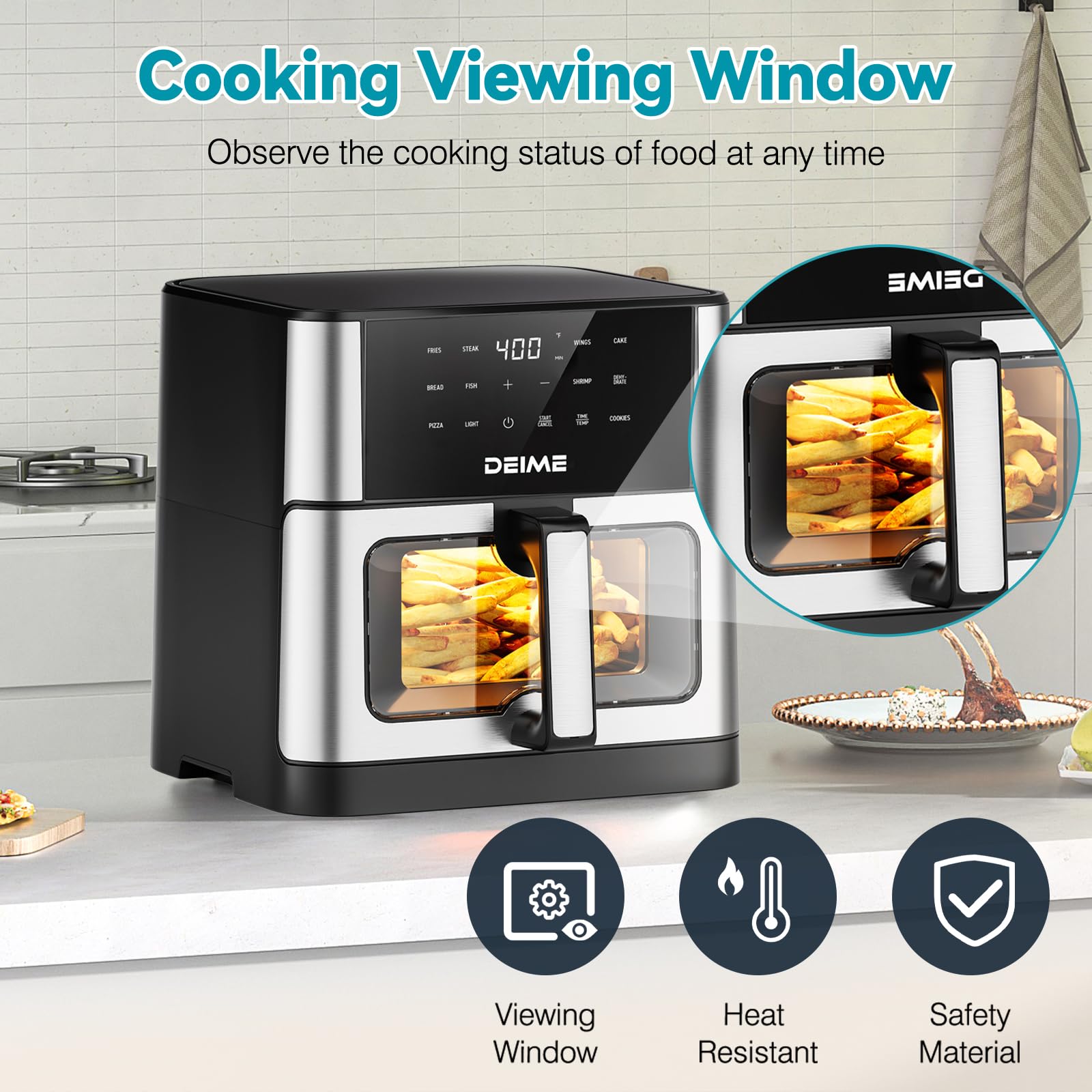 DEIME air fryer with 10 presets and LED touchscreen for quick meals