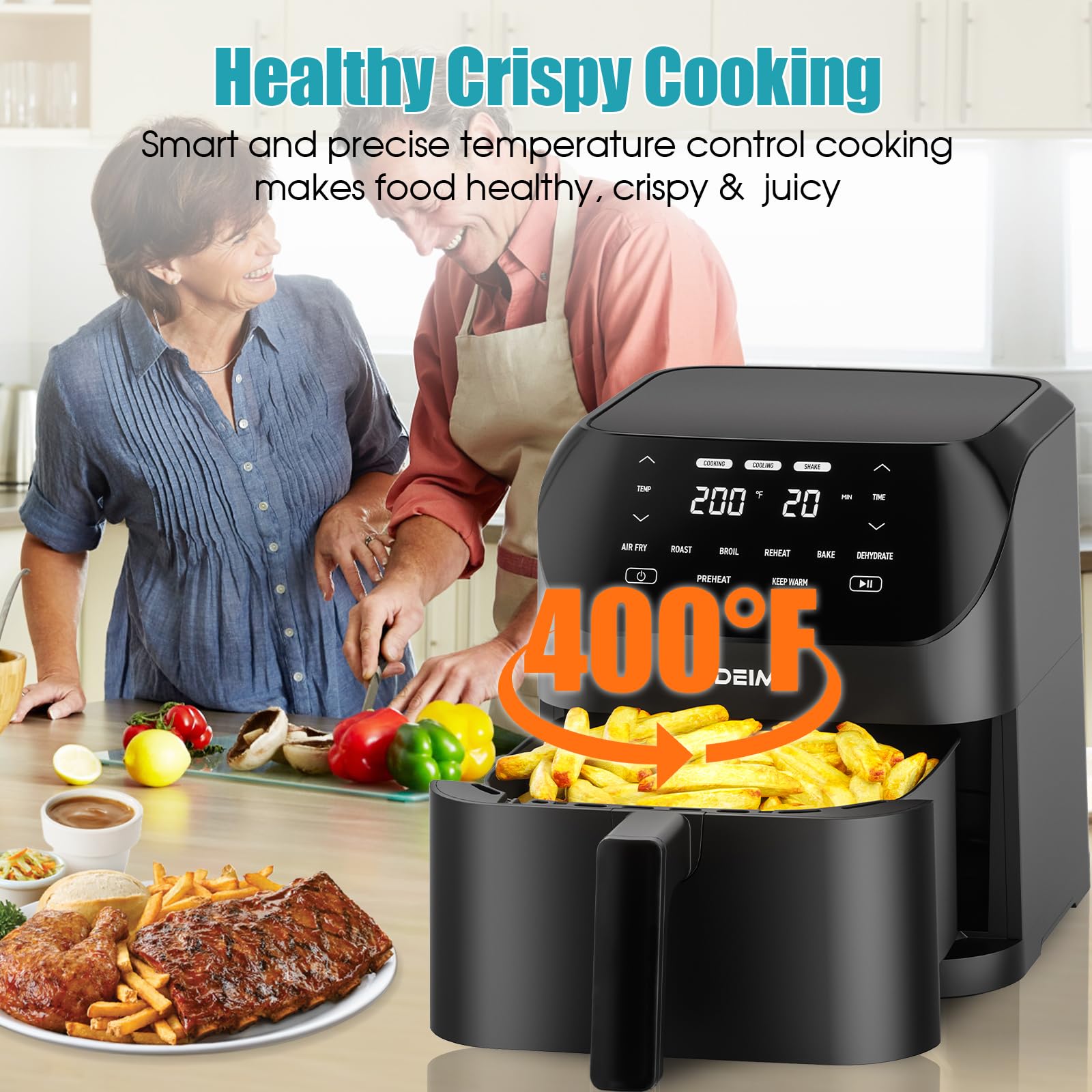 Deime Air Fryer 8 presets on display simplify meal planning.