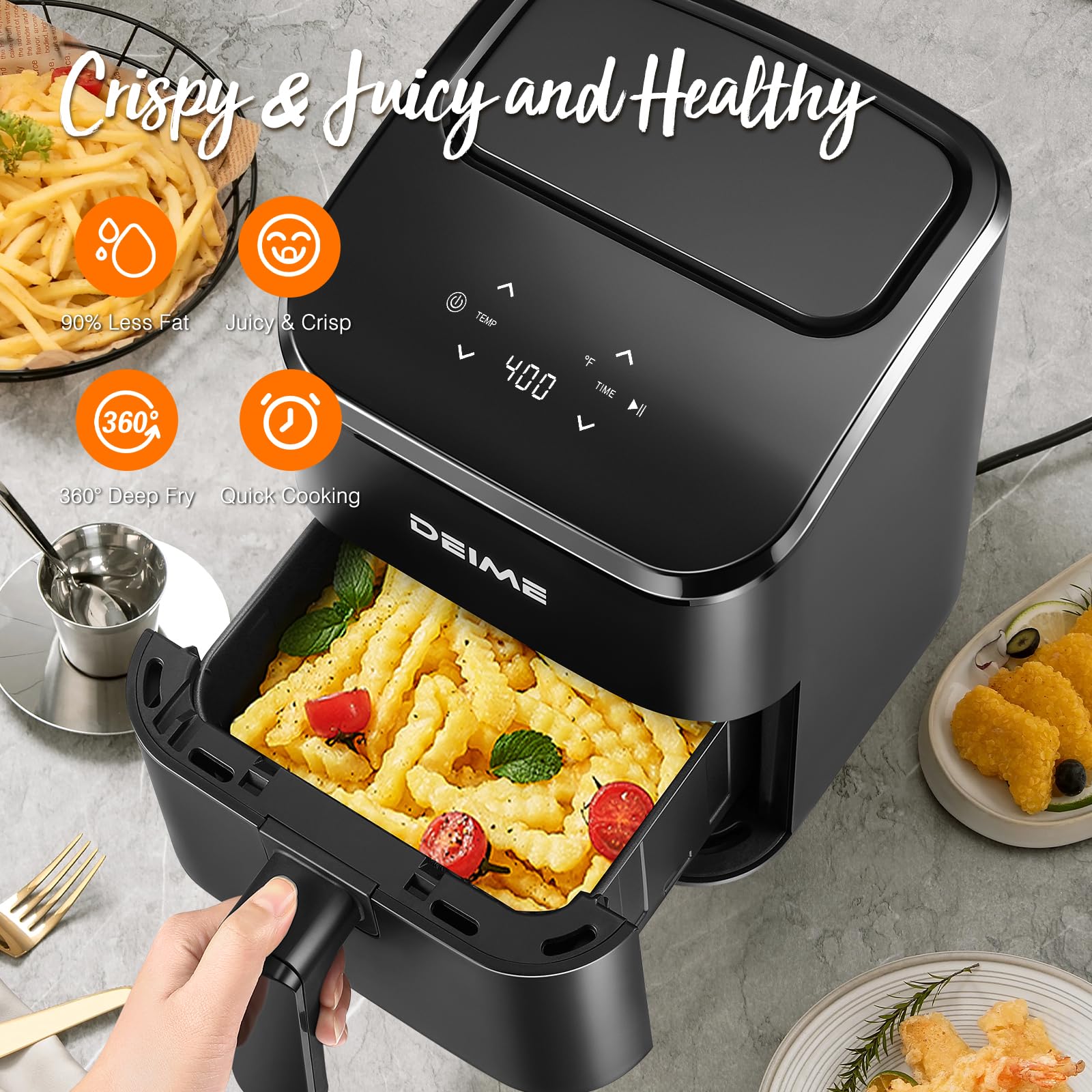 DEIME Air Fryer compact design on a kitchen counter.