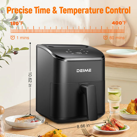 DEIME air fryer close-up of crispy fries illustrating oil-light cooking.