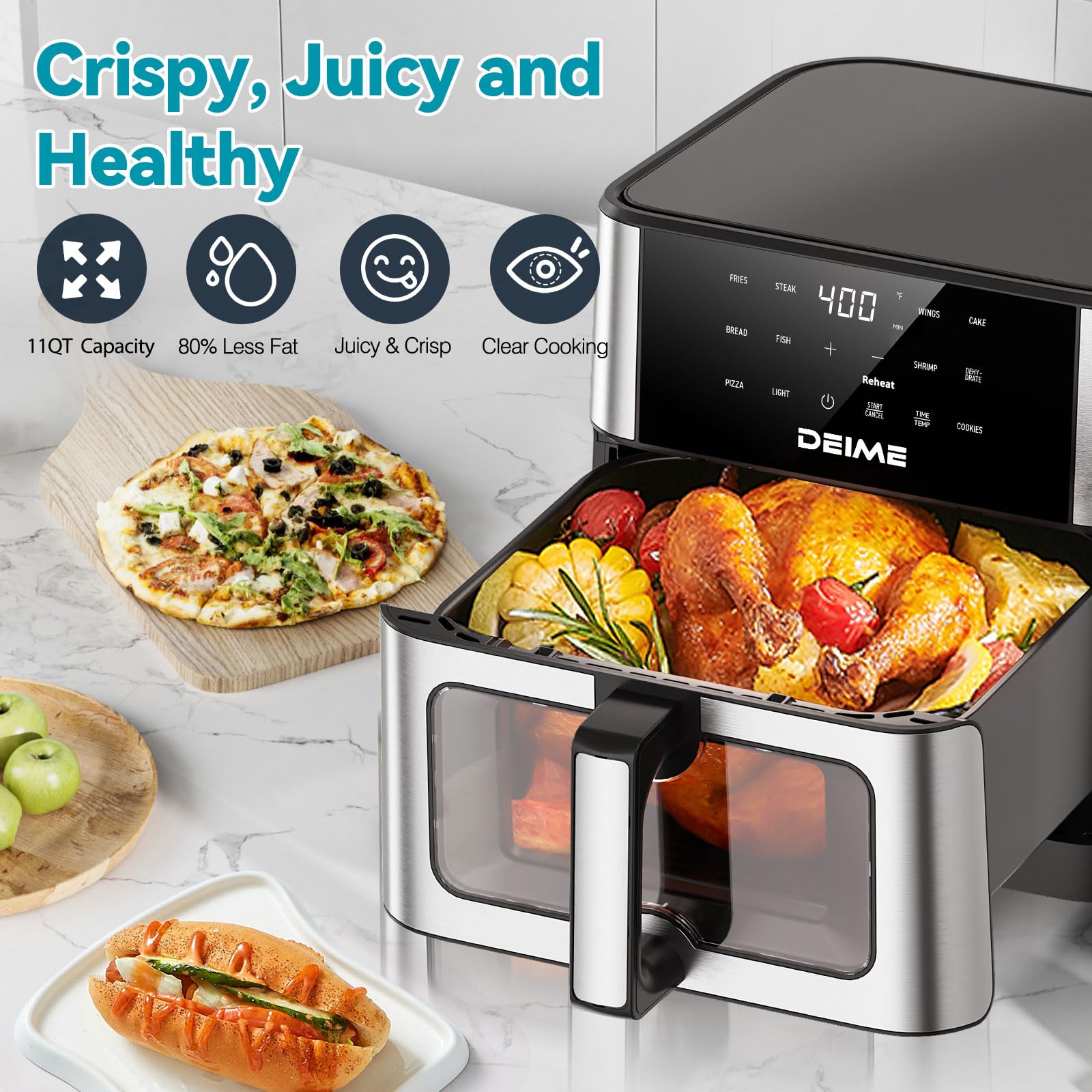 DEIME air fryer nonstick basket with removable rack for airflow