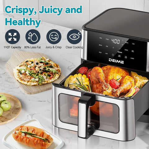 DEIME air fryer nonstick basket with removable rack for airflow