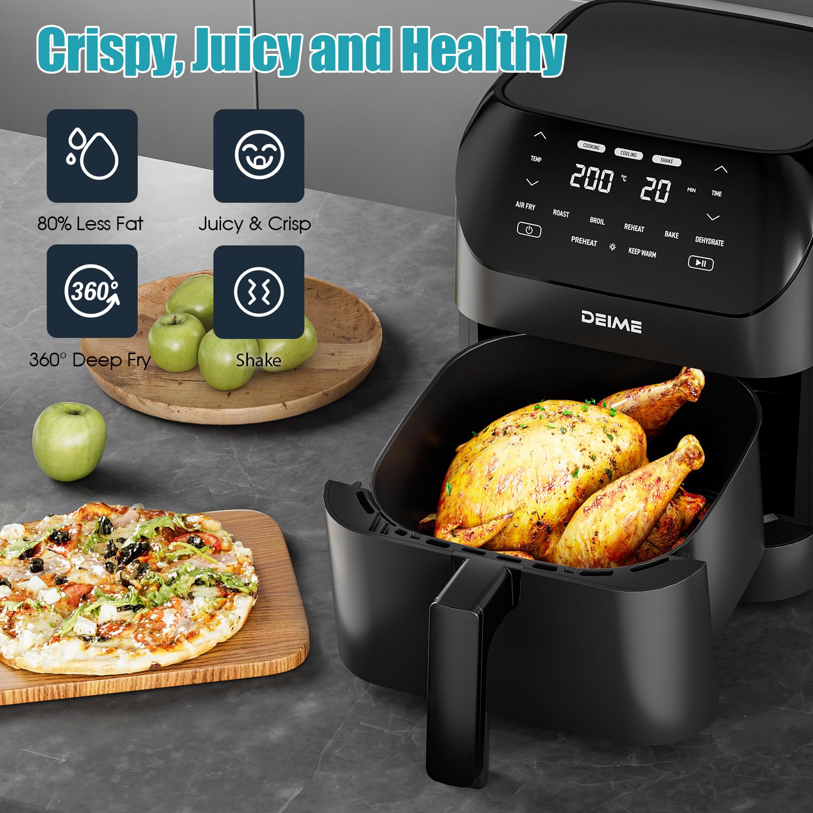 Deime Air Fryer non-stick basket makes cleanup easy after crispy results.