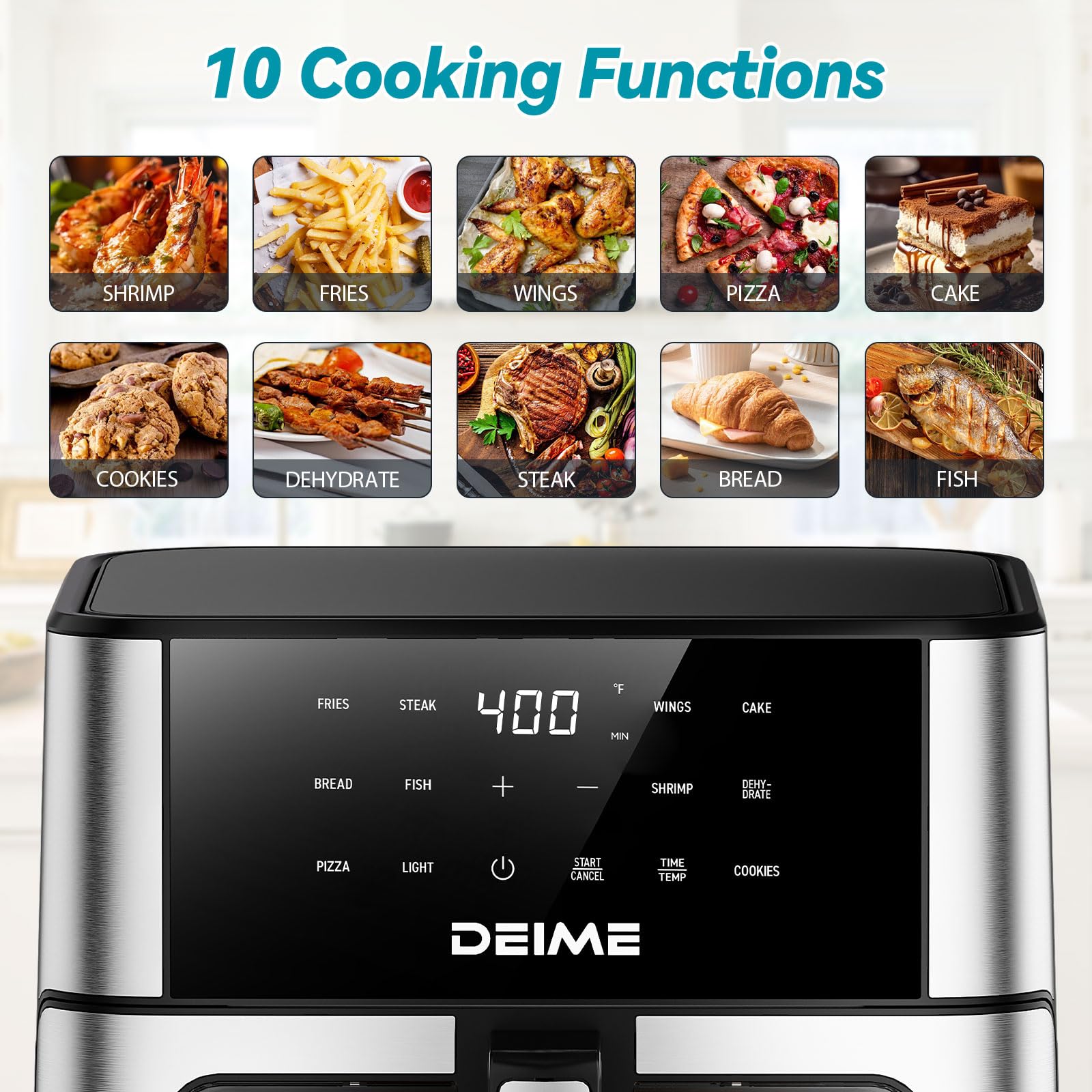 DEIME air fryer interior with cooking light for monitoring meals