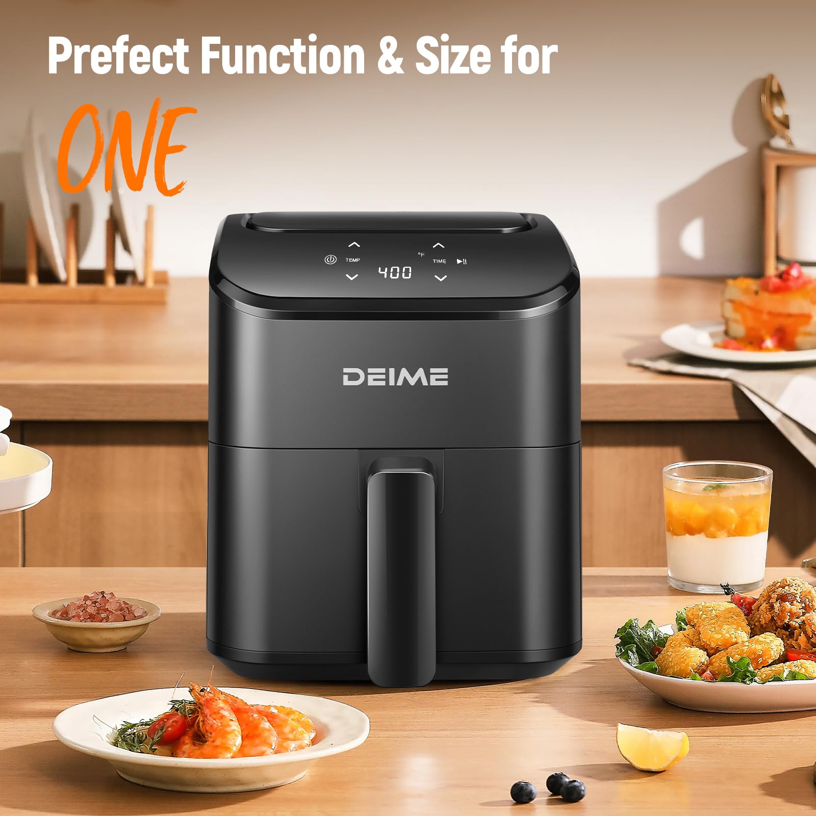 DEIME air fryer quiet operation suited for open-plan kitchens.