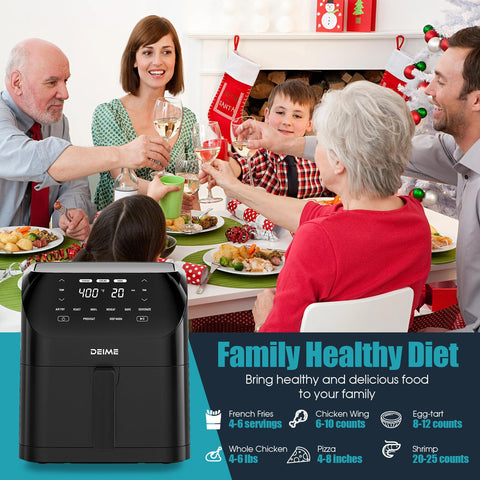 Deime Air Fryer square basket design fits more food for family dinners.