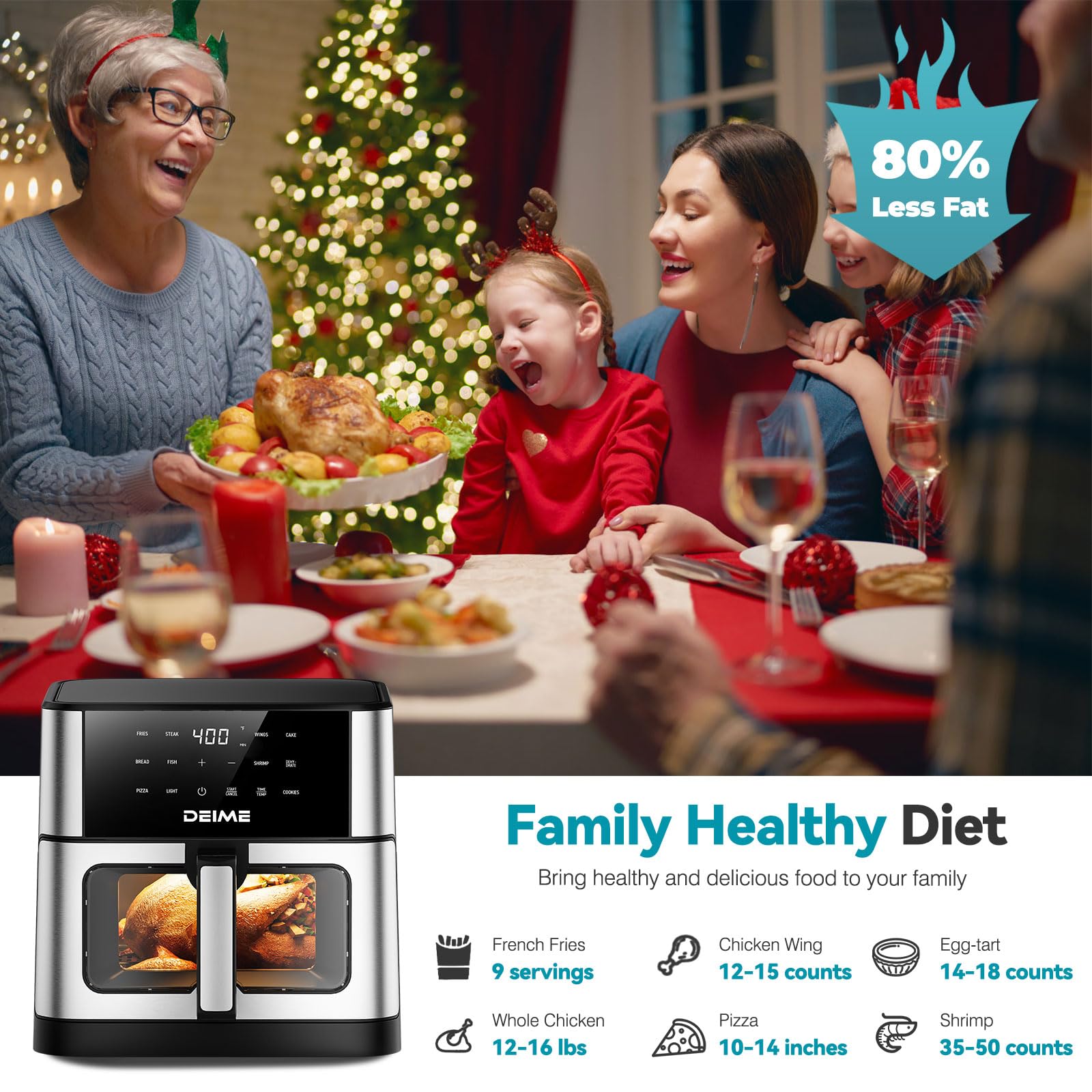 DEIME air fryer square design highlighting easy cleanup features